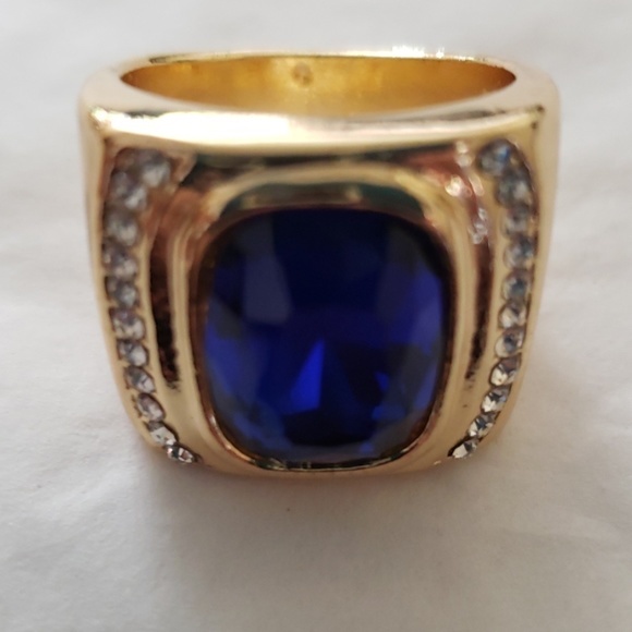 Men's Blue Gemstone Yellow Gold Filled Ring - Picture 6 of 7